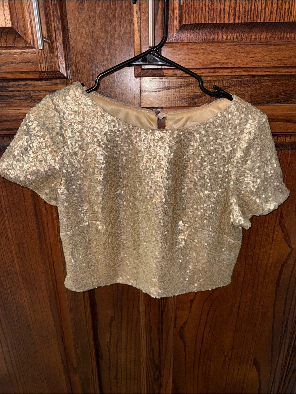 Revelry Champagne Sequin Short Sleeve Crop Top